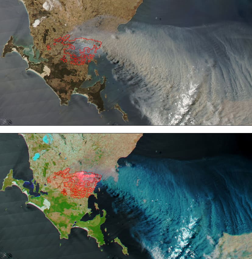 Satellite view of bushfires on South Australia's Eyre Peninsula